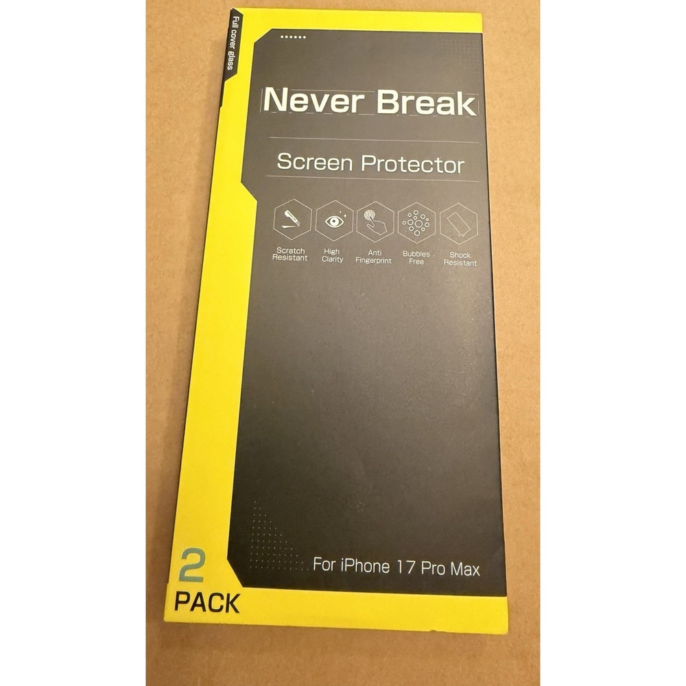 NEVER BREAK Screen Protector For IPhone 17 Pro Max 2 Pack Scratch Resistant New
